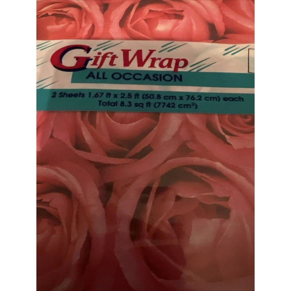 CLEO ︱Gift Wrap Wrapping Paper ︱Hot Pink︱Roses︱Set of 2︱1996